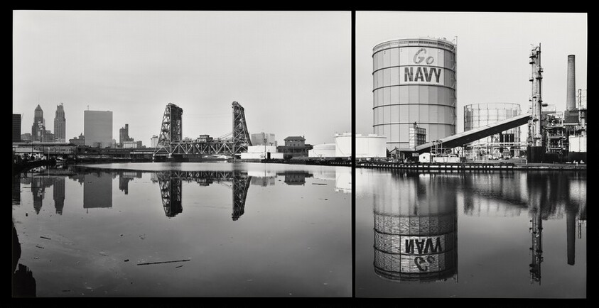 Amtrak-PATH Bridge and Gas Tank, from the Passaic River, Newark