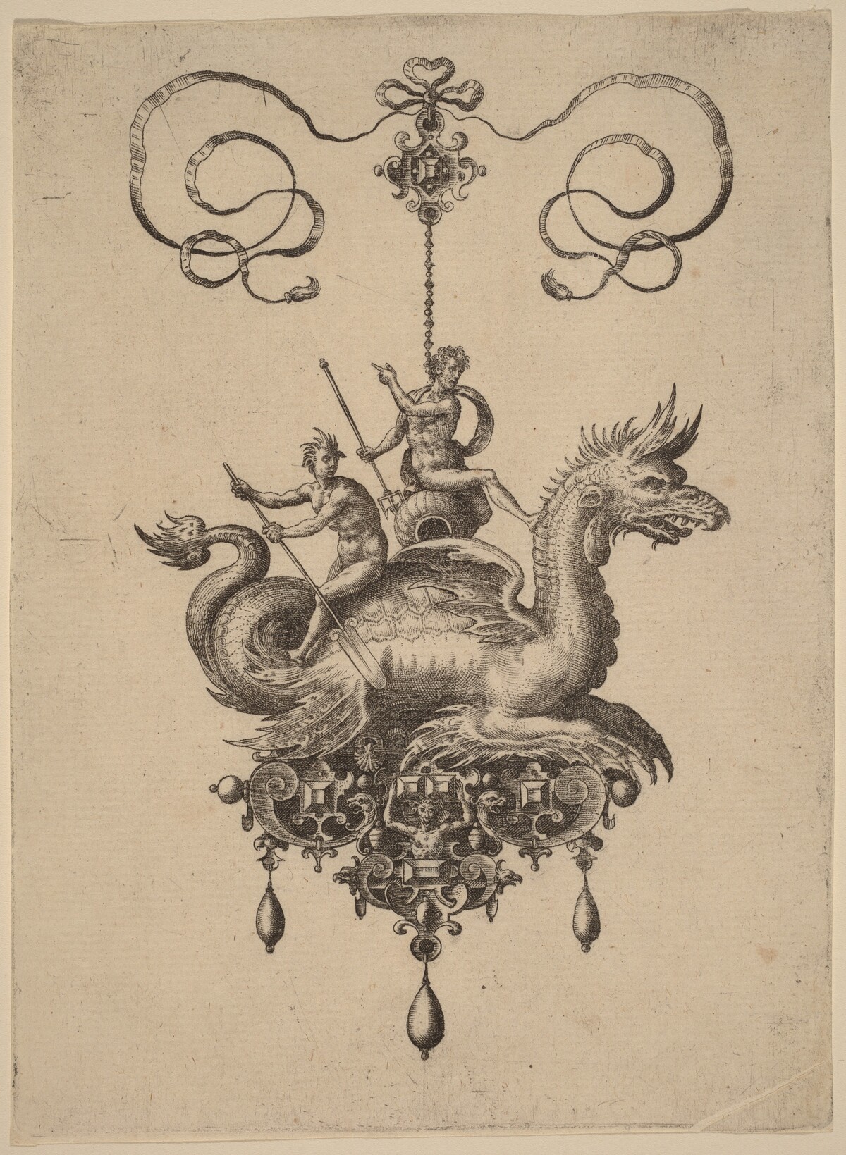 Design for a Pendant with a Sea-Monster Carrying Neptune on an Urn Flanked by a River-God with an Oar