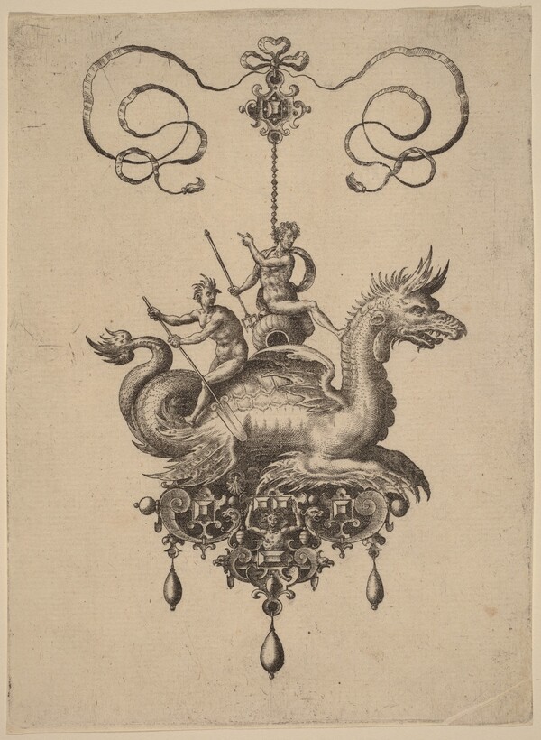 Design for a Pendant with a Sea-Monster Carrying Neptune on an Urn Flanked by a River-God with an Oar