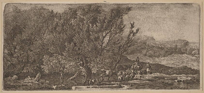 Shepherds with Their Herd Fording a Stream