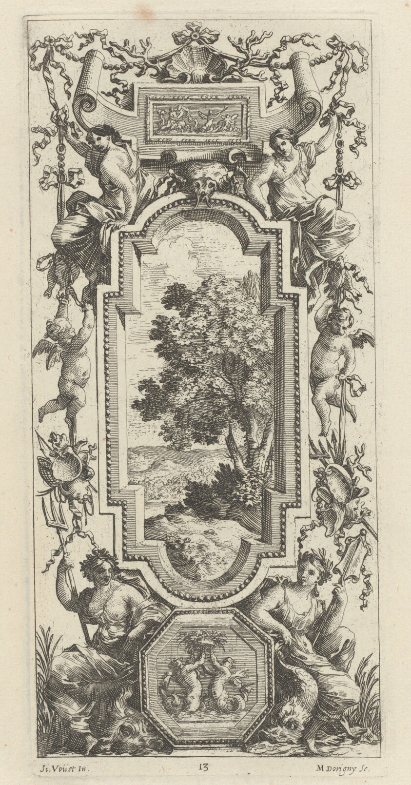 Ornamental Panel Surmounted by a Maritime Scene and a Shell