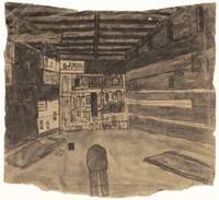 Untitled (Shed Interior with Pictures on Display) [recto], James Castle, n.d.