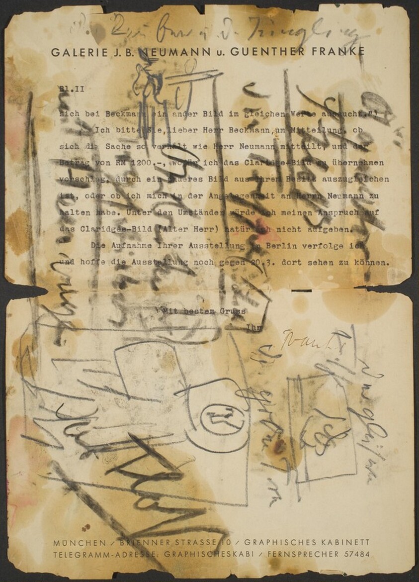 Sketch over Typed Letter from the Galerie J.B. Neumann u. Guenther Franke