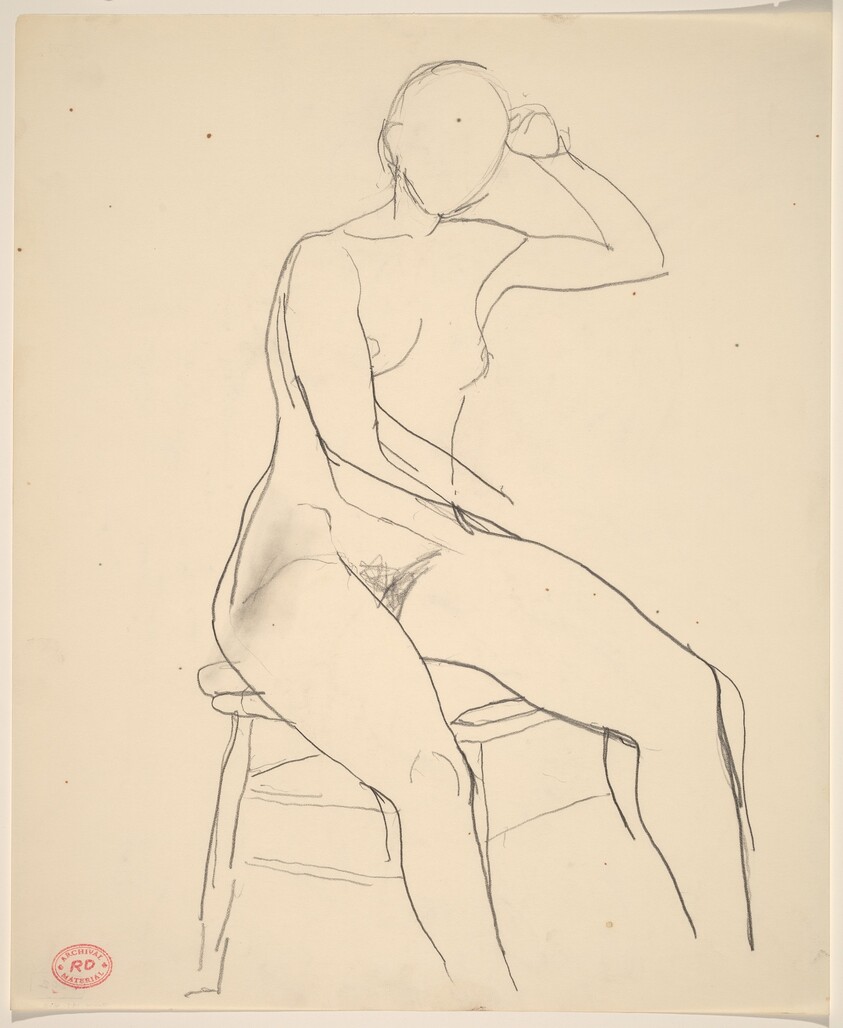 Untitled [seated female nude with left arm raised]