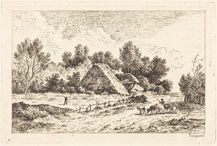A Low Cottage with a Herdsman Leading His Flock