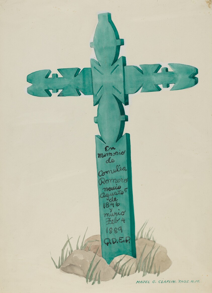 Wooden Cross, Carved, Used as Headstone