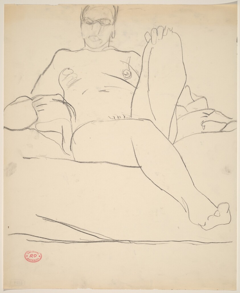 Untitled [seated female nude resting with left leg in chair]
