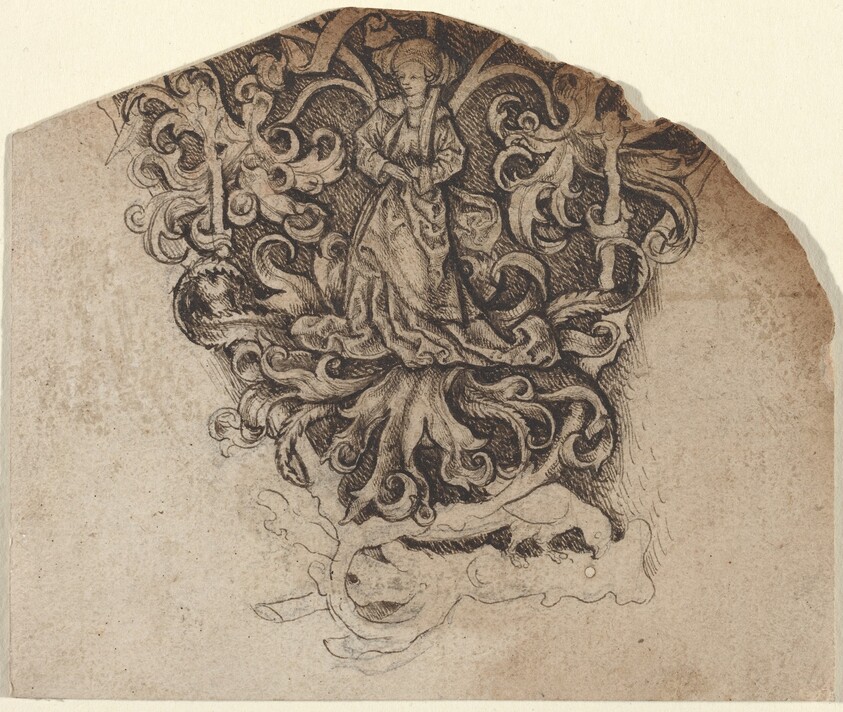 Gothic Ornament with a Lady and a Parrot