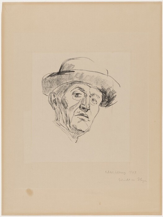 The image shows a sketch of a man's head and shoulders in a three-quarter view. The man has pronounced cheekbones, deep-set eyes, and a strong jawline. He appears to be looking over his shoulder. The man's hair is short and styled under a broad-brimmed hat. He is not wearing visible clothing in the close-up artwork, and there are no visible jewelry or objects. The background is plain with a simple paper texture.