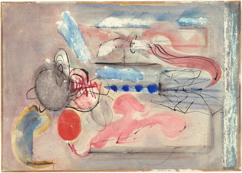 Abstract Composition in Blue, Black, Red, and Yellow [verso]