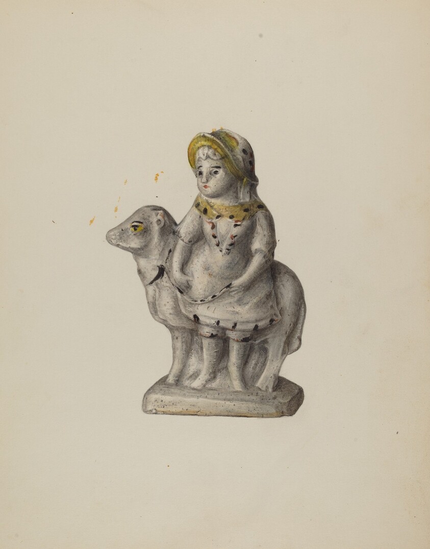 Chalkware Figure - Mary and Her Sheep
