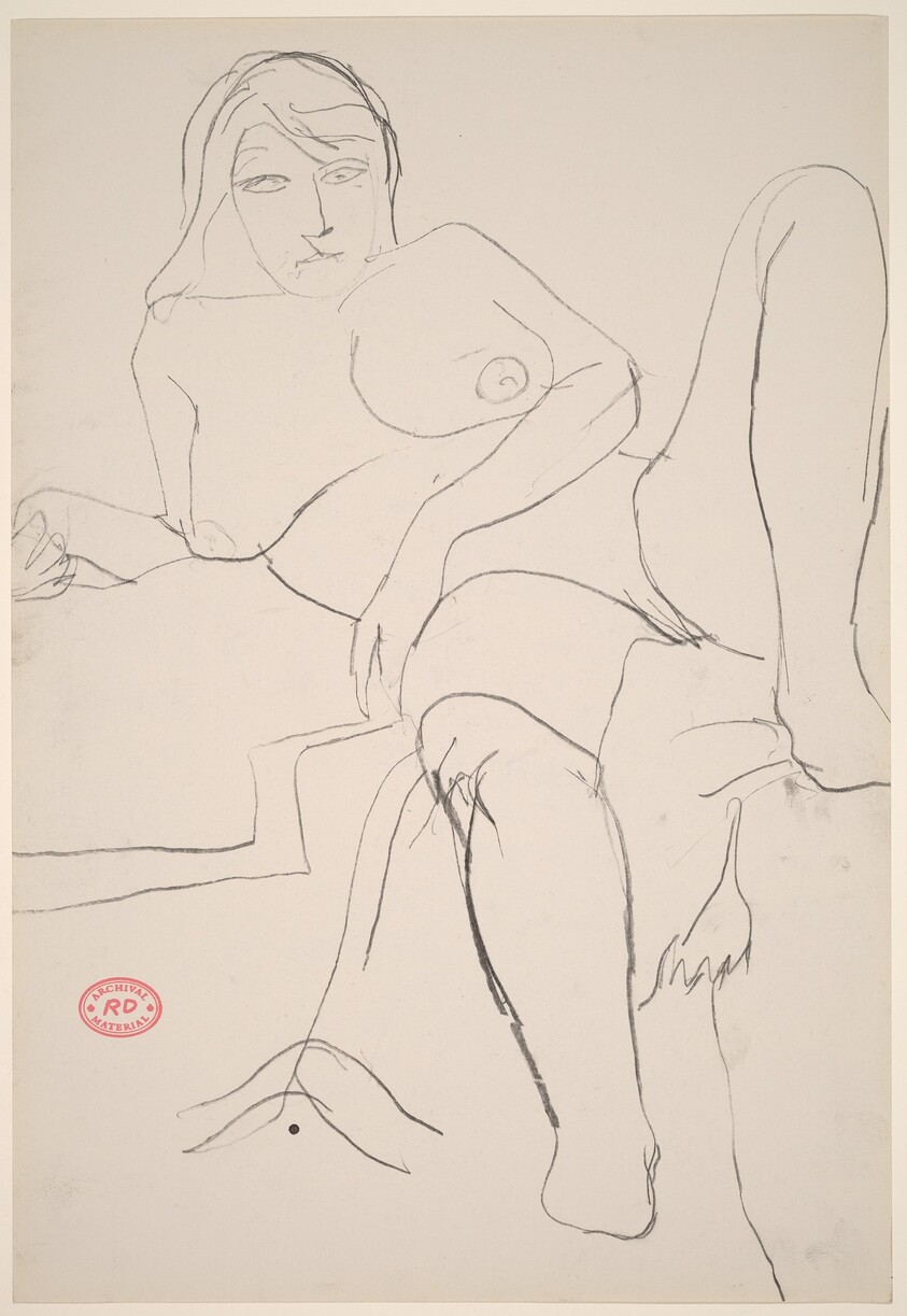 Untitled [reclining female nude resting on right arm]