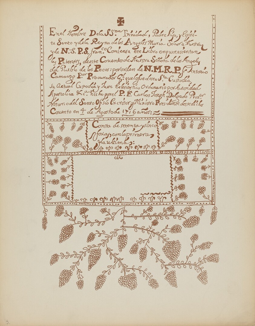 Plate 3: Pecos Book of Visitations: From Portfolio "Spanish Colonial Designs of New Mexico"