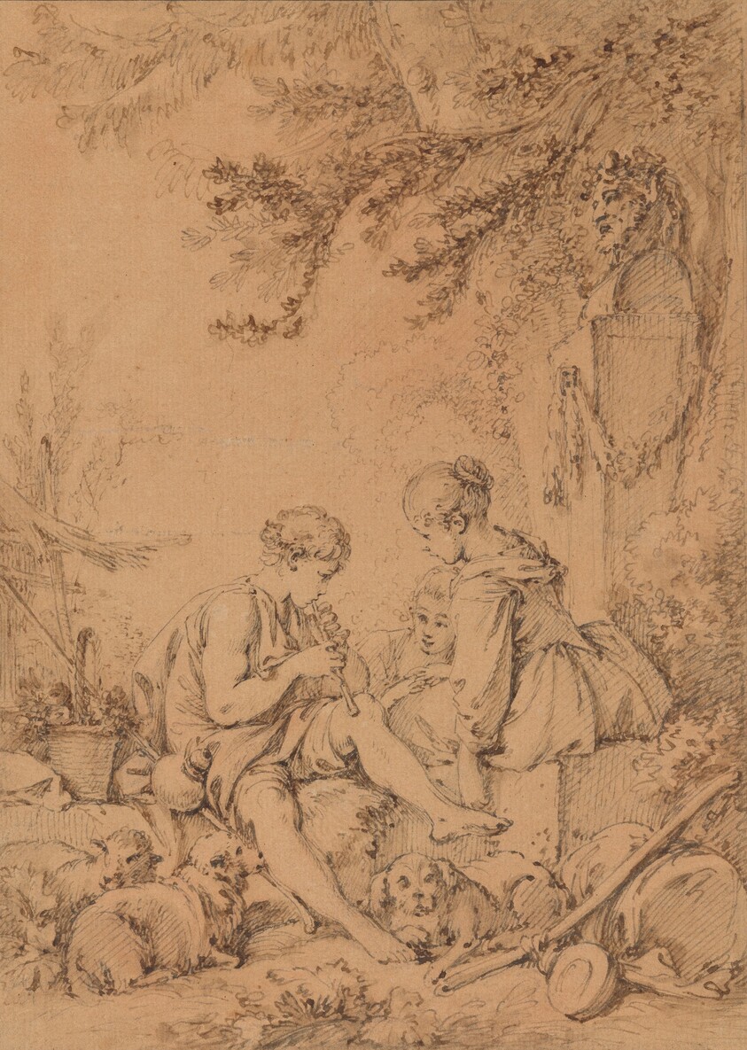 A Young Shepherd Playing a Pipe for Two Young Shepherdesses