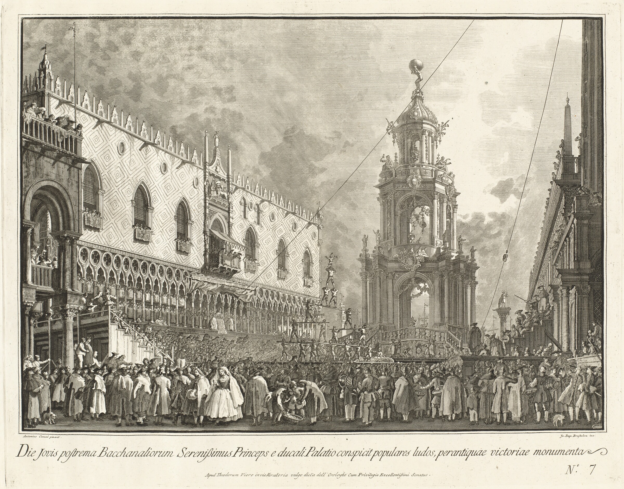 The Doge Attends the Giovedi Grasso Festival in the Piazzetta, Giovanni Battista Brustolon after Canaletto, 1763/1766