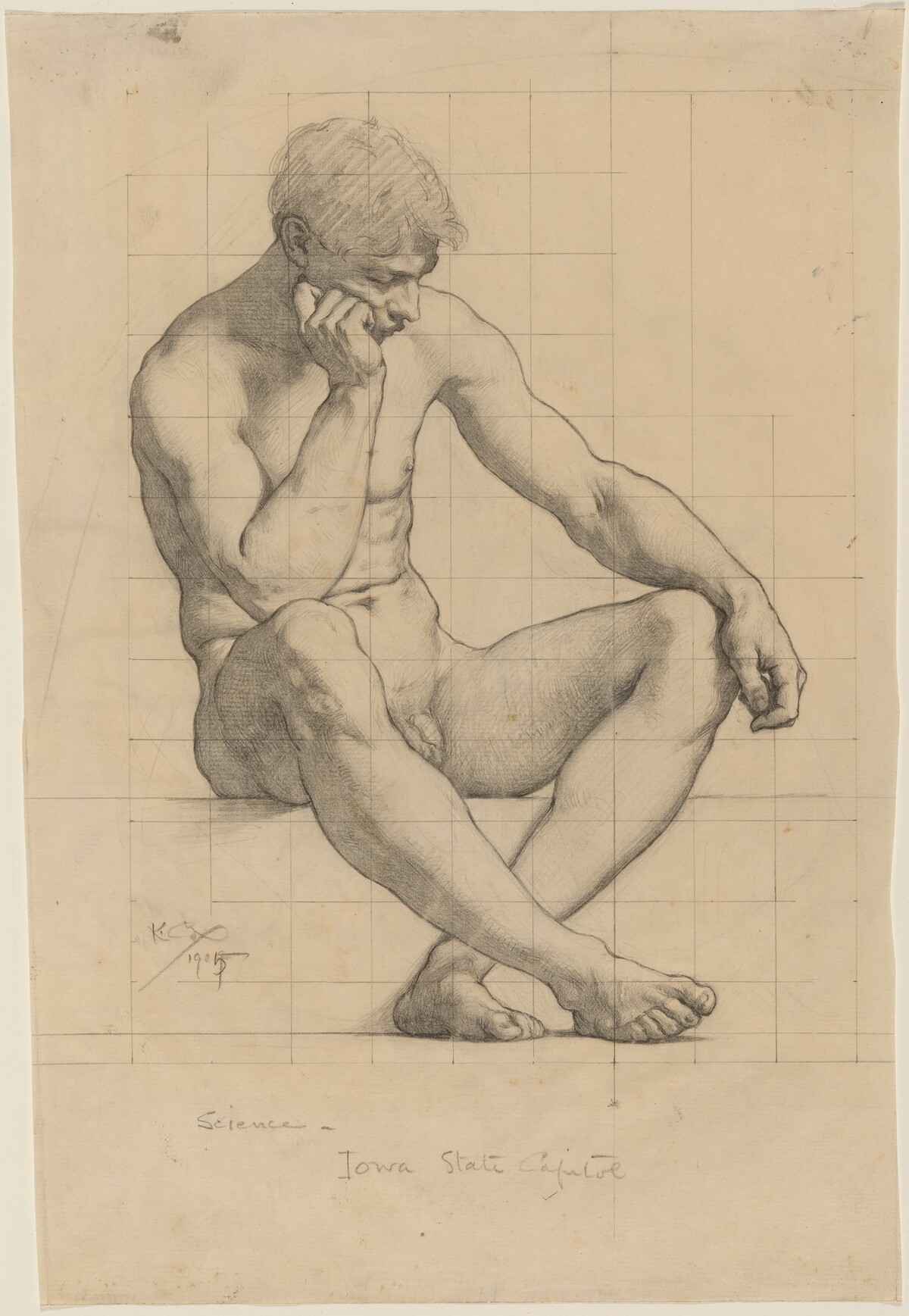 Seated Male Nude: Study for "Science" - Iowa State Capitol