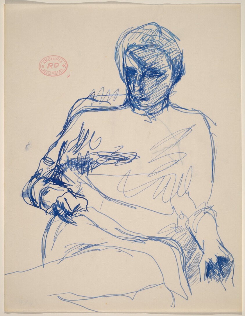 Untitled [seated woman grasping with her right hand]