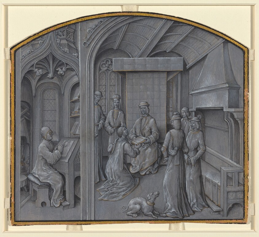 Scribe Writing and the Author Presenting His Book