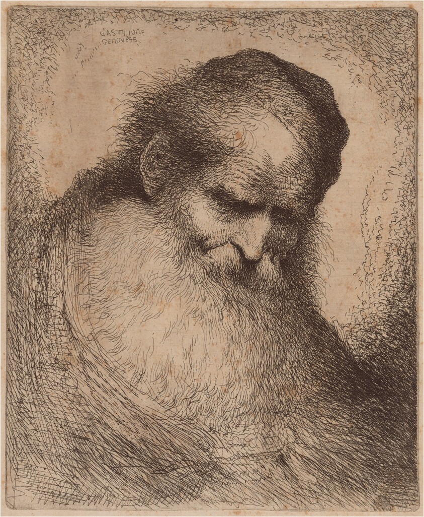 Old Man with a Long Beard and Skullcap, Leaning Forward