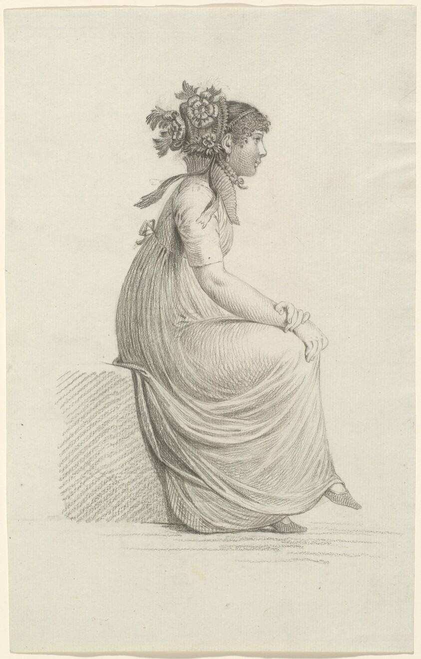 A Seated Young Woman Wearing a Fashionable Hat