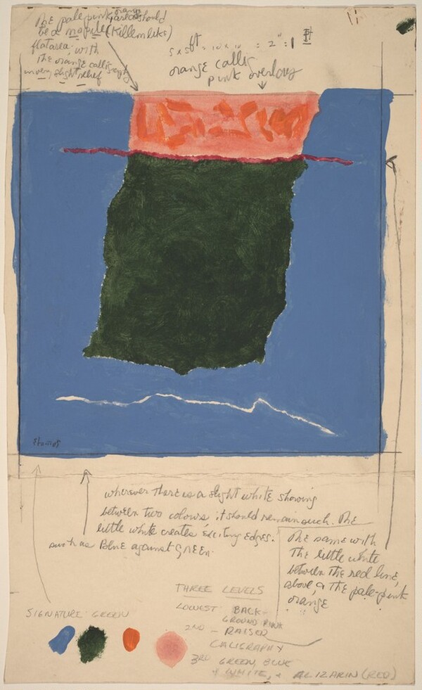 Red and Green on Blue Field