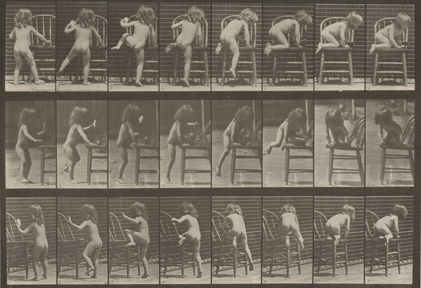 Plate Number 475. Child getting up on a chair