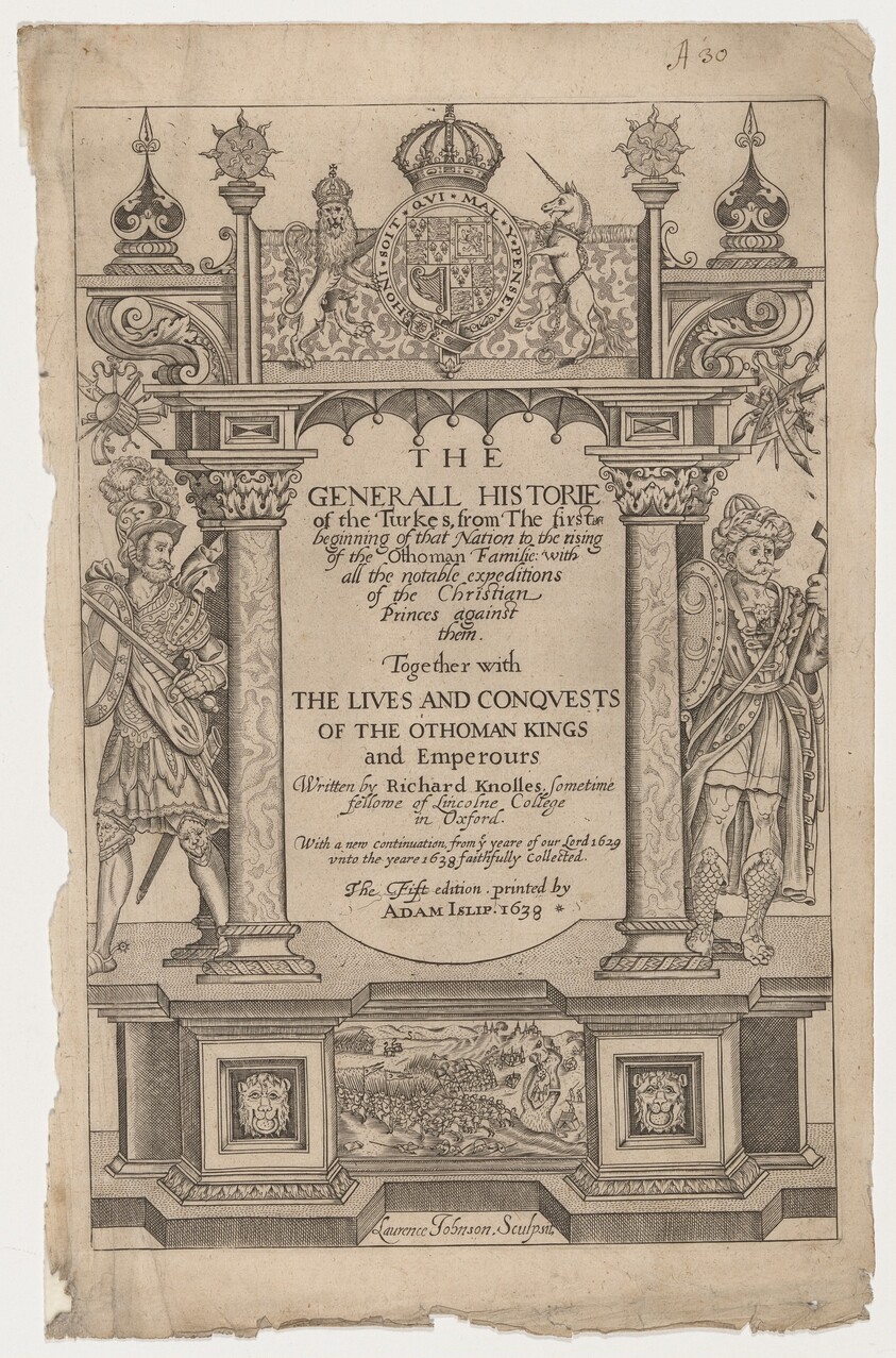 Title Page for R. Knolles Generall Historie of the Turkes