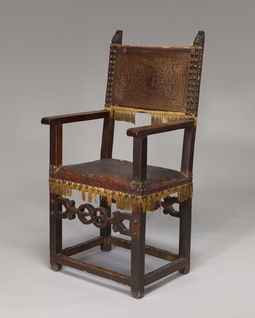 Leather-covered Walnut Armchair