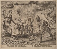 The Lord Endowing the Diligent Worker with Food and Clothing, Philip Galle after Maerten van Heemskerck, 1572