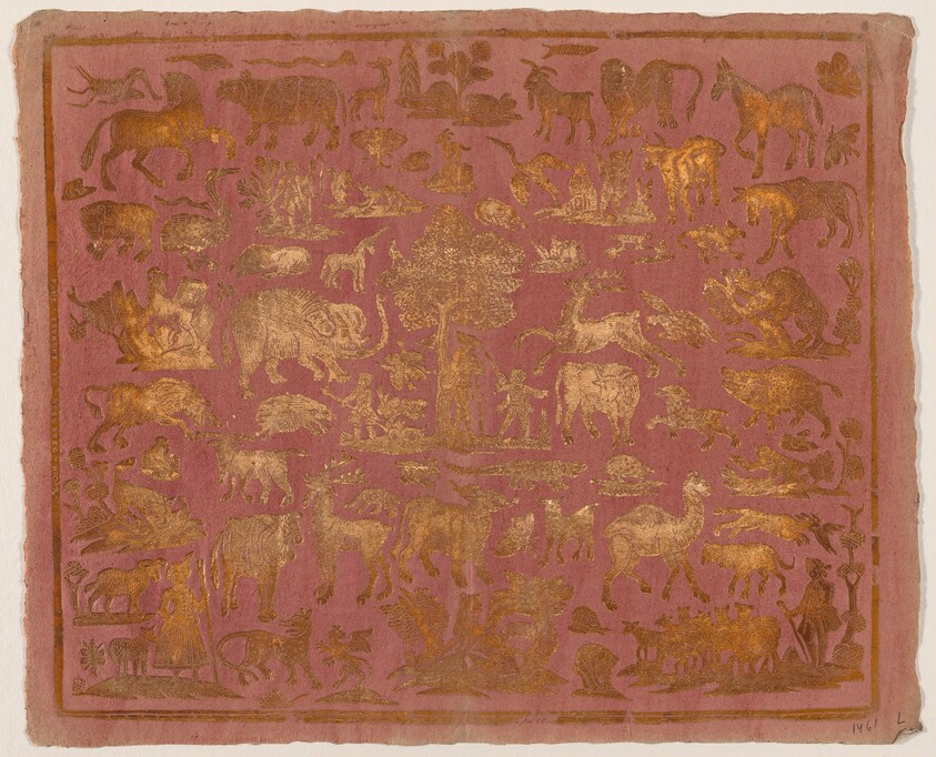Endpaper with Animals and Figures