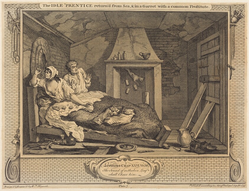 The Idle 'Prentice return'd from Sea & in a Garret with a common Prostitute