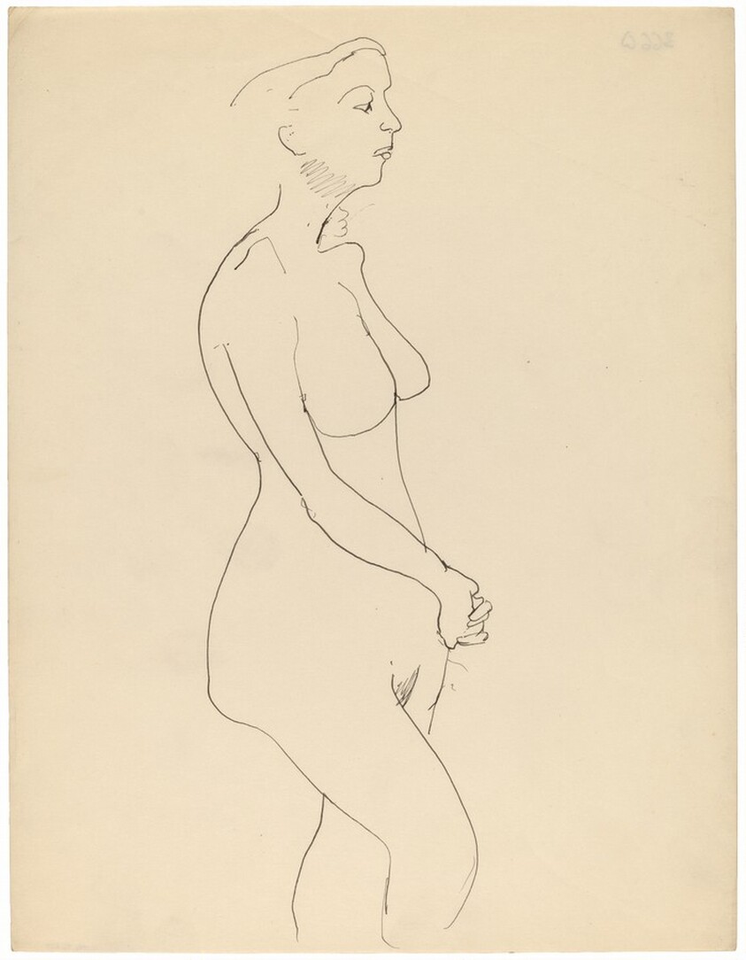 Side View of Standing Nude, Turned to the Right, Hands Folded in Front