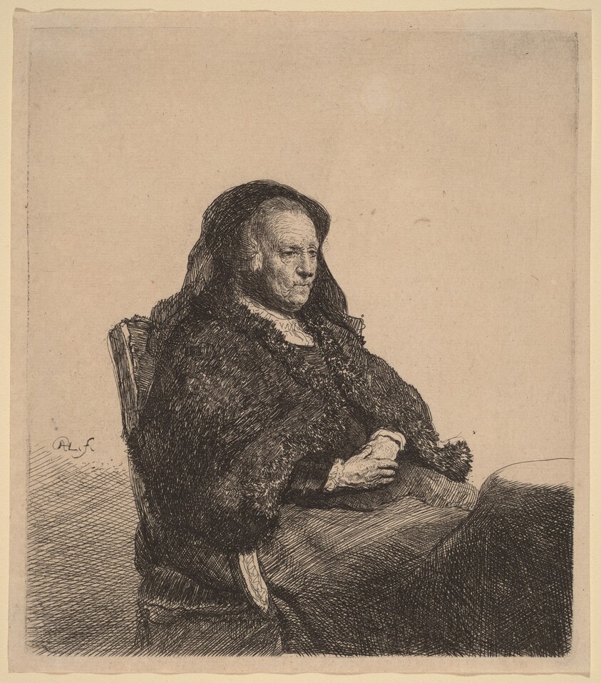 The Artist's Mother Seated at a Table, Looking Right