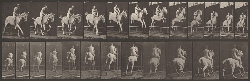 Plate Number 647. "Pandora" jumping a hurdle, bareback; rider nude