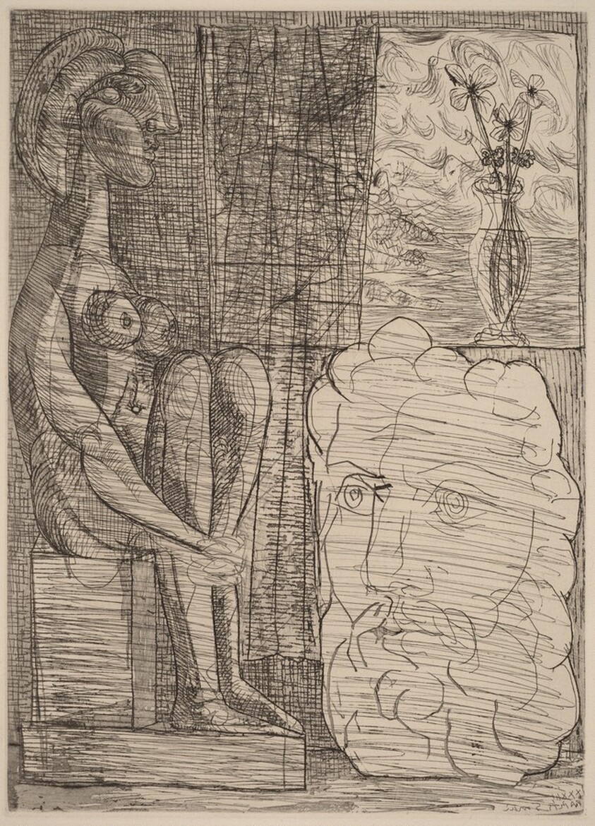 Sculptures Representing Marie-Thérèse and the Head of the Sculptor, with a Vase of Three Flowers (Sculptures représentant Marie-Thérèse et la tête du sculpteur, avec le vase aux trois fleurs)