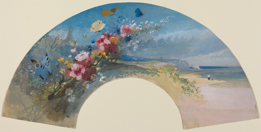 Fan with Wildflowers and Butterflies against the Norman Coast