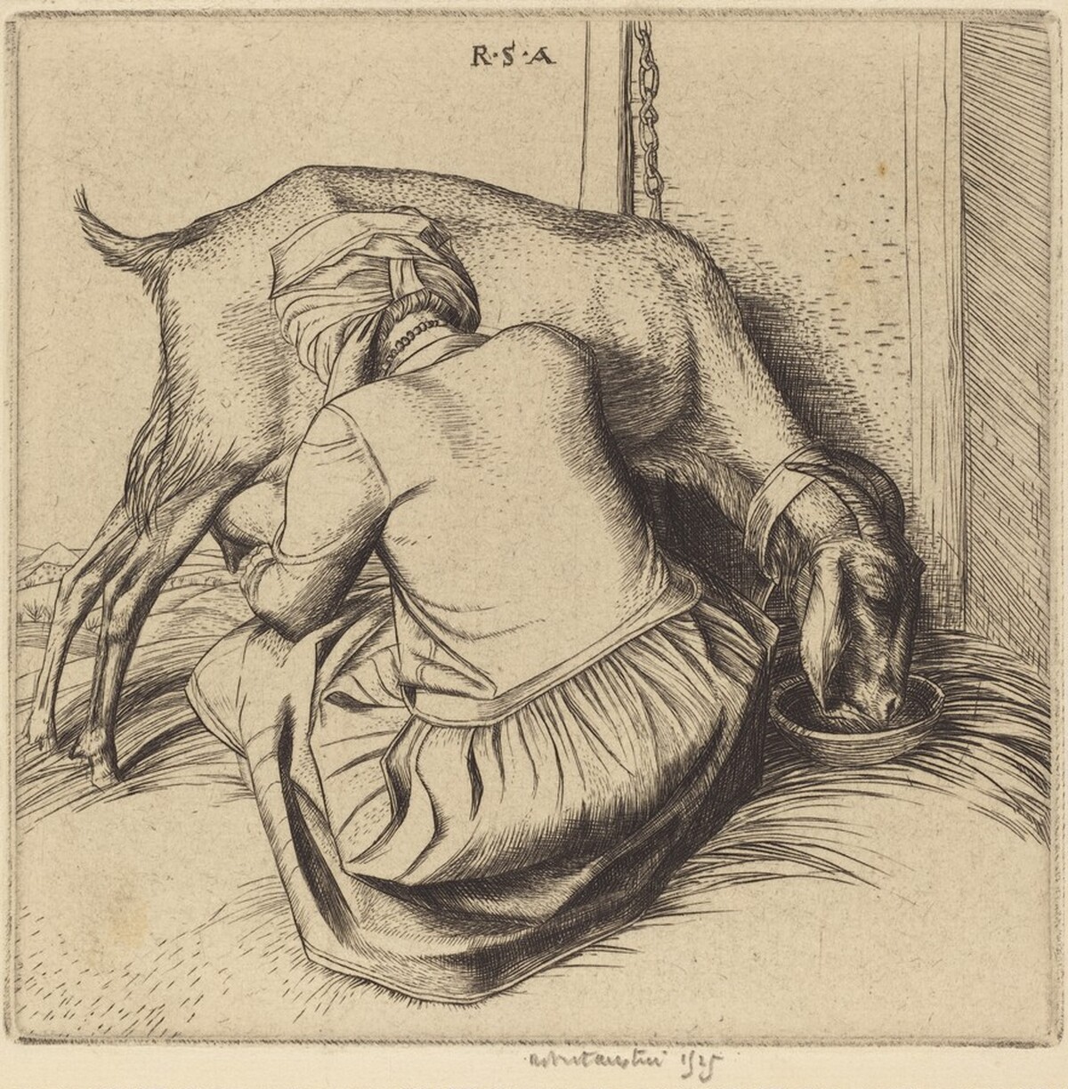 Woman Milking a Goat