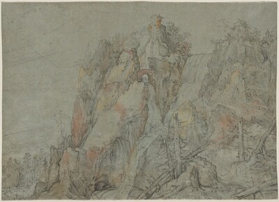 Mountainous Landscape with Castles and Waterfalls