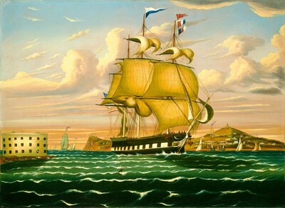 Packet Ship Passing Castle Williams, New York Harbor
