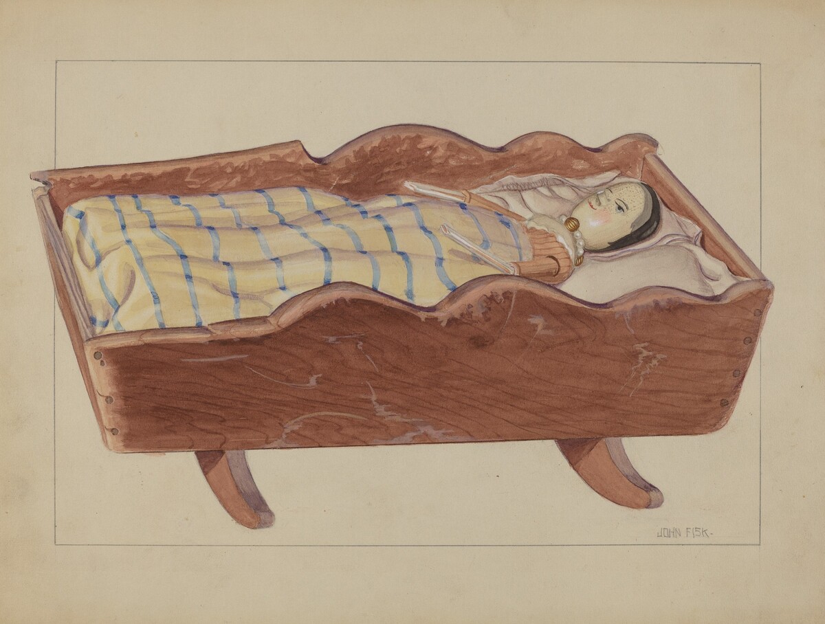Pa. German Cradle with Doll & Coverlet
