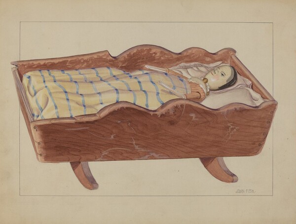 Pa. German Cradle with Doll & Coverlet