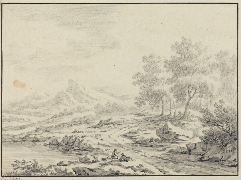 Two Men Resting near a Lake