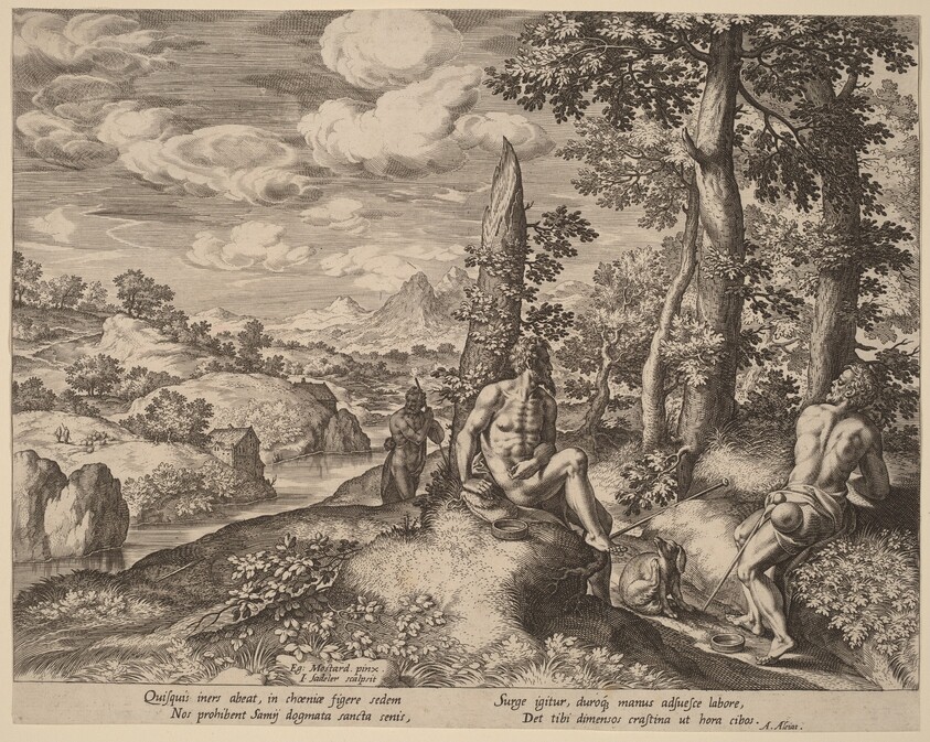 Landscape with Three Nude Men and a Dog