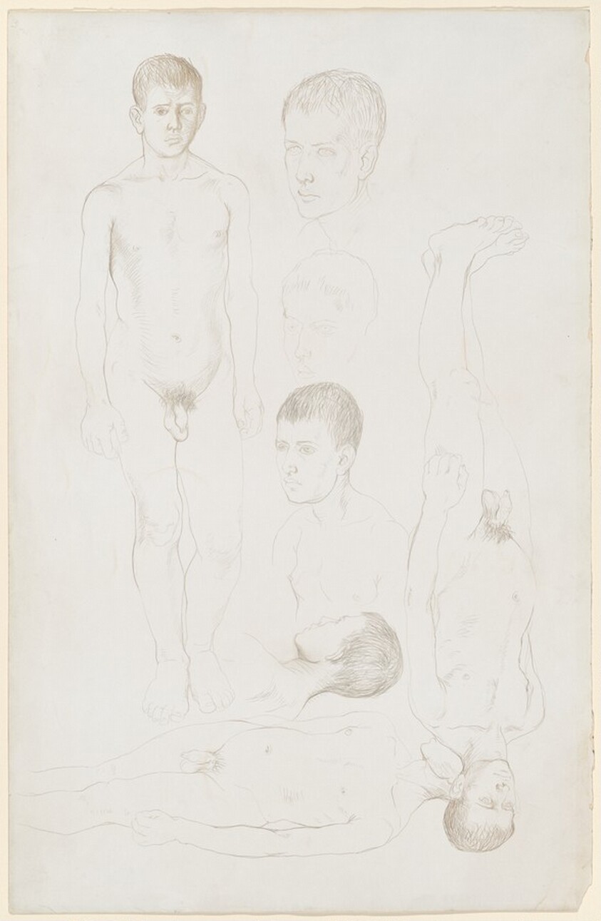 Sheet of Studies of Young Male Nudes
