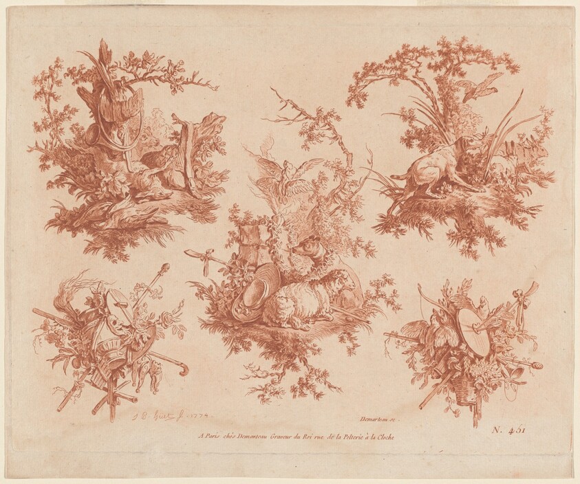 Five Trophies with Themes of Hunting, Love, and Folly