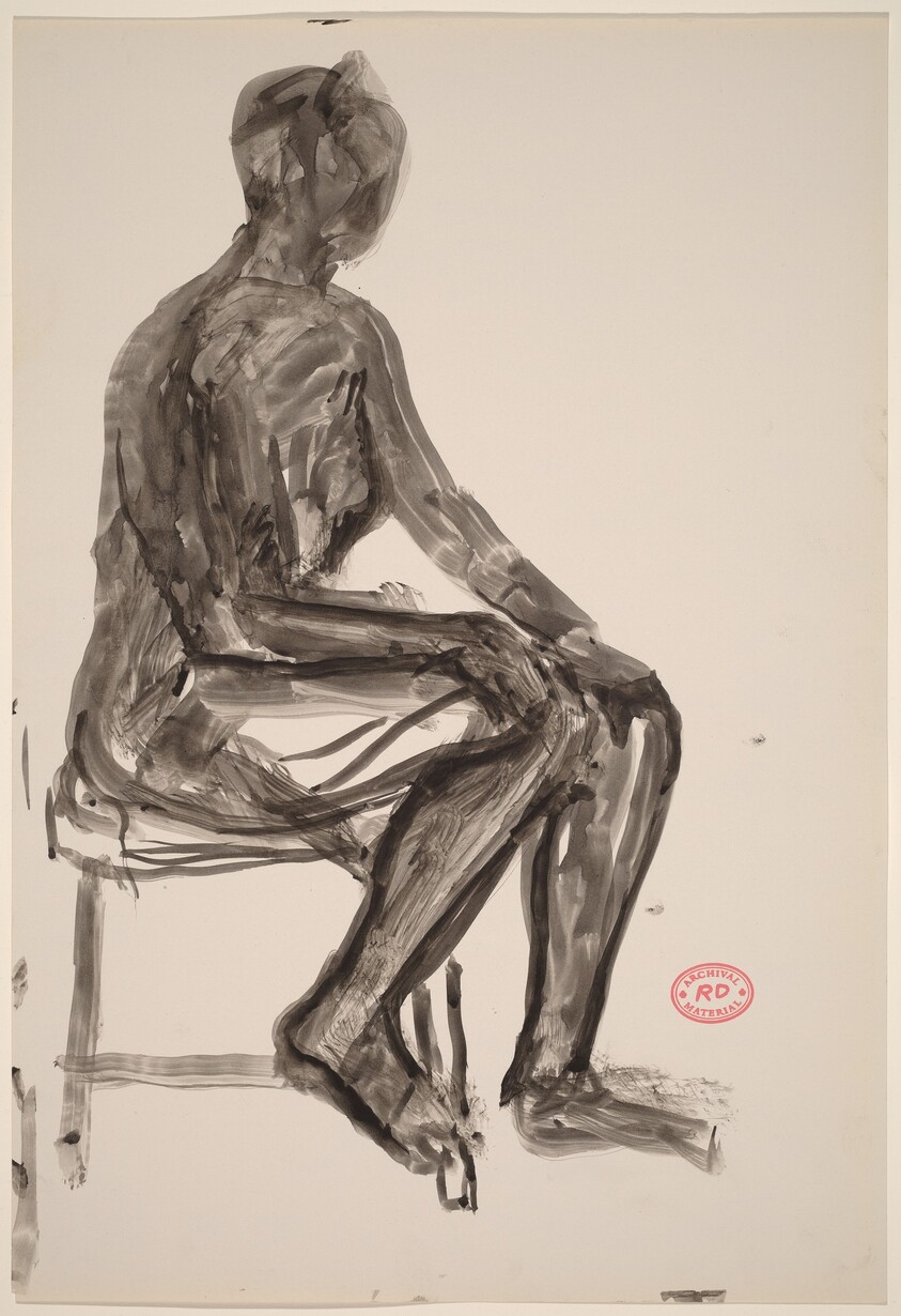 Untitled [seated female nude with right foot on stretcher of chair]