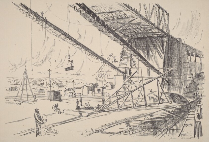 Oakland-San Francisco Bay Bridge (View From Yerba Buena Island During Cable Spinning Operations)