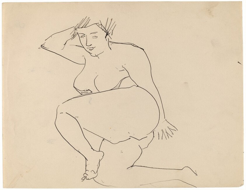 Reclining Female Nude, Legs Bent, Head Leaning on Right Hand