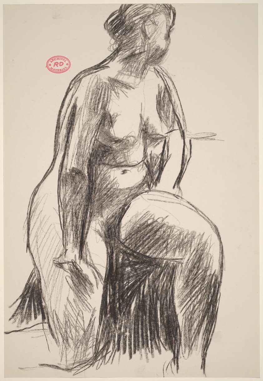 Untitled [female nude resting on right knee and looking away]