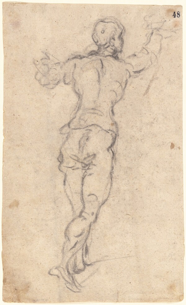 A Striding Youth with His Arms Raised, Seen from Behind